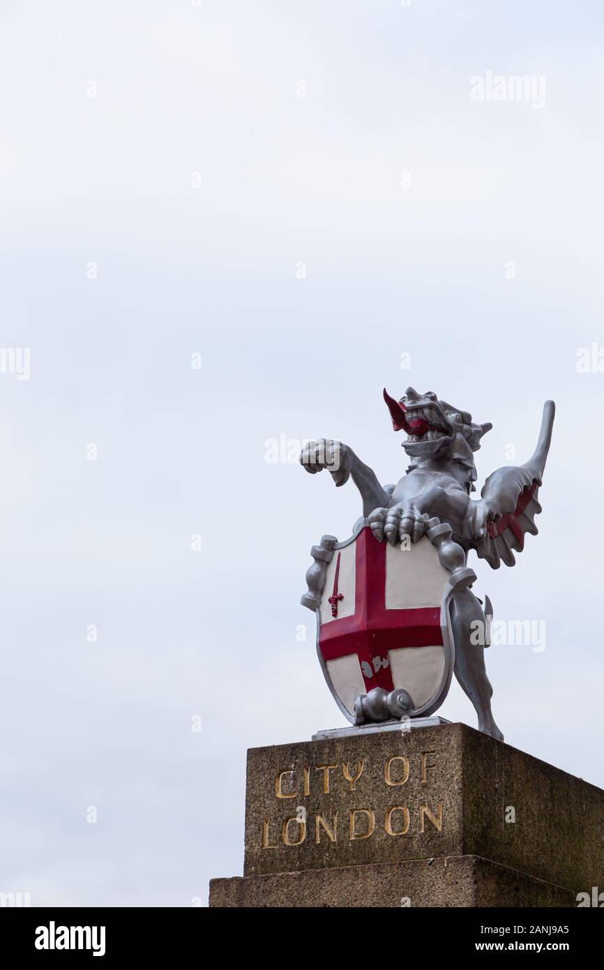 City of London dragon on pedestal isolated on white background Stock Photo