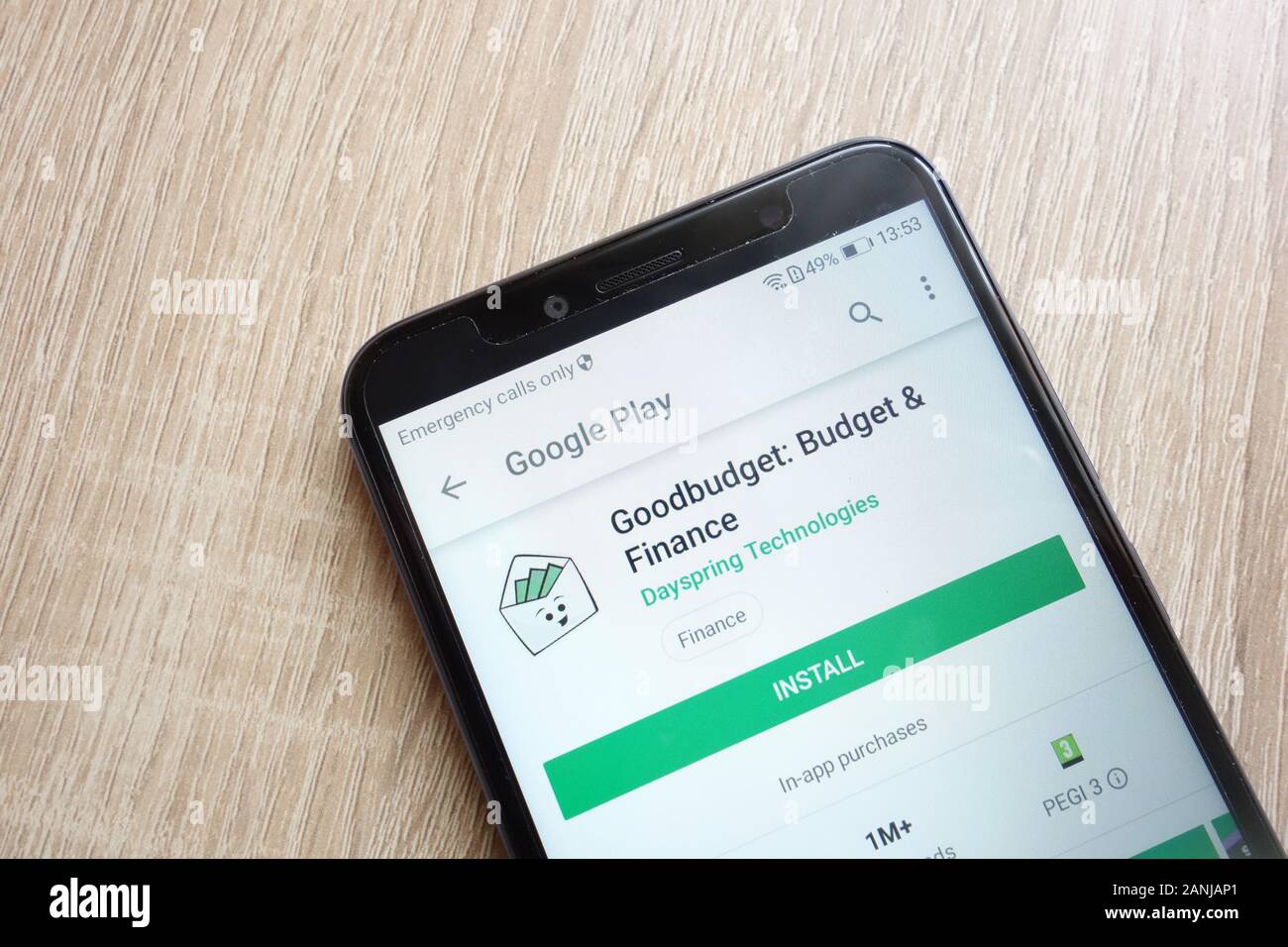 Goodbudget: Budget and Finance app on Google Play Store website displayed on Huawei Y6 2018 smartphone Stock Photo