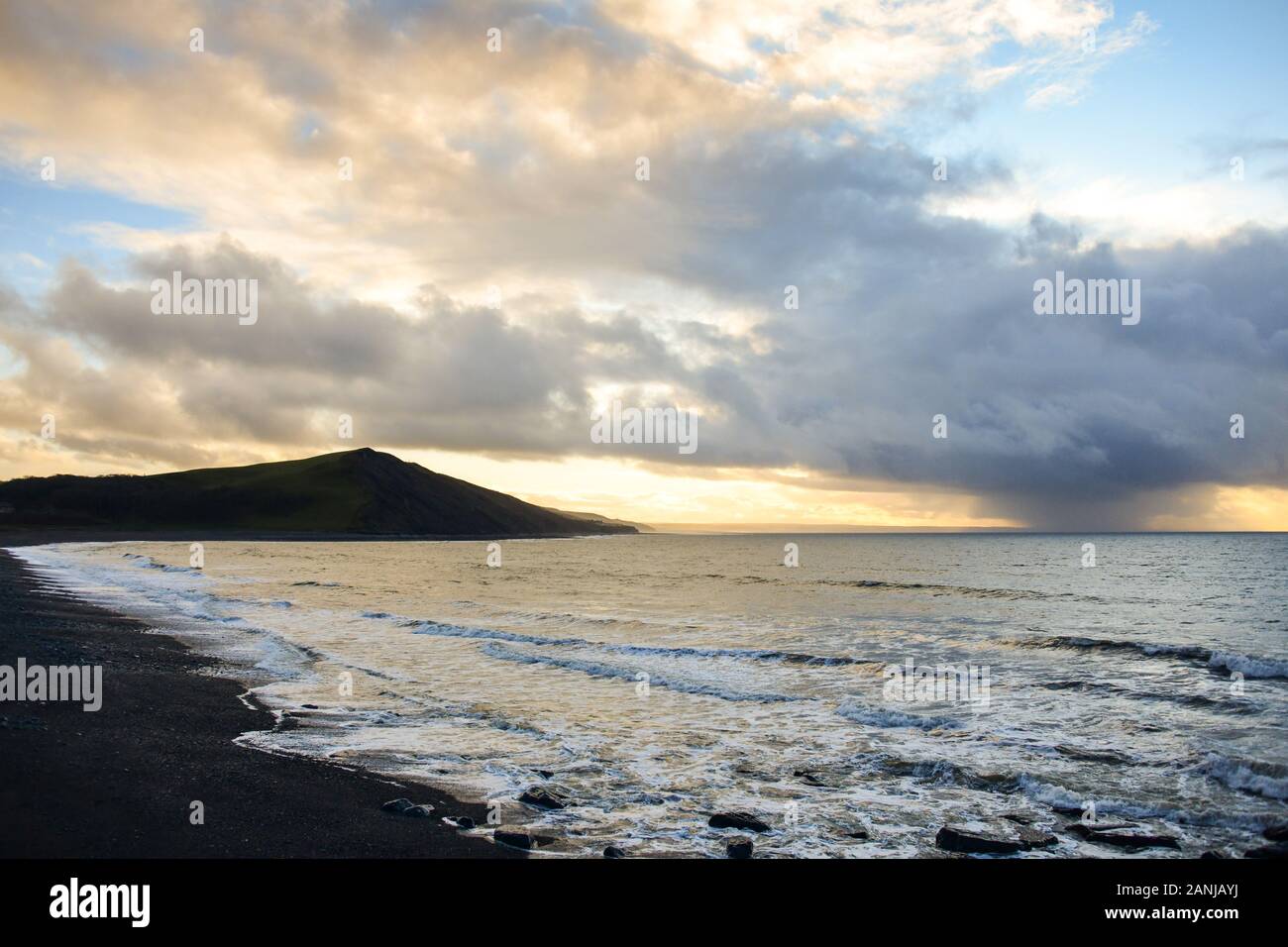 Tanybwlch Beach sunset, looking south Stock Photo