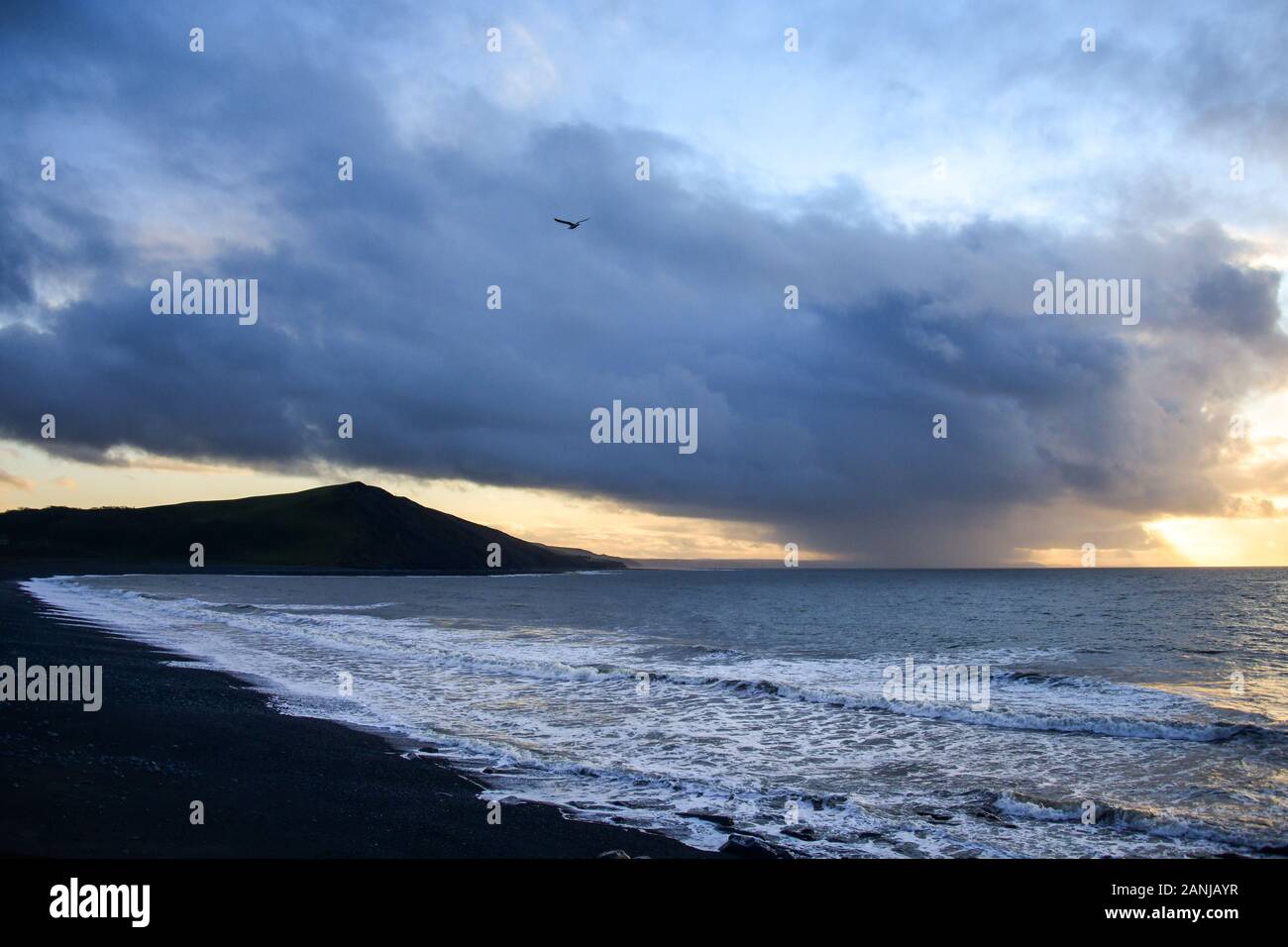 Tanybwlch Beach sunset, looking south Stock Photo
