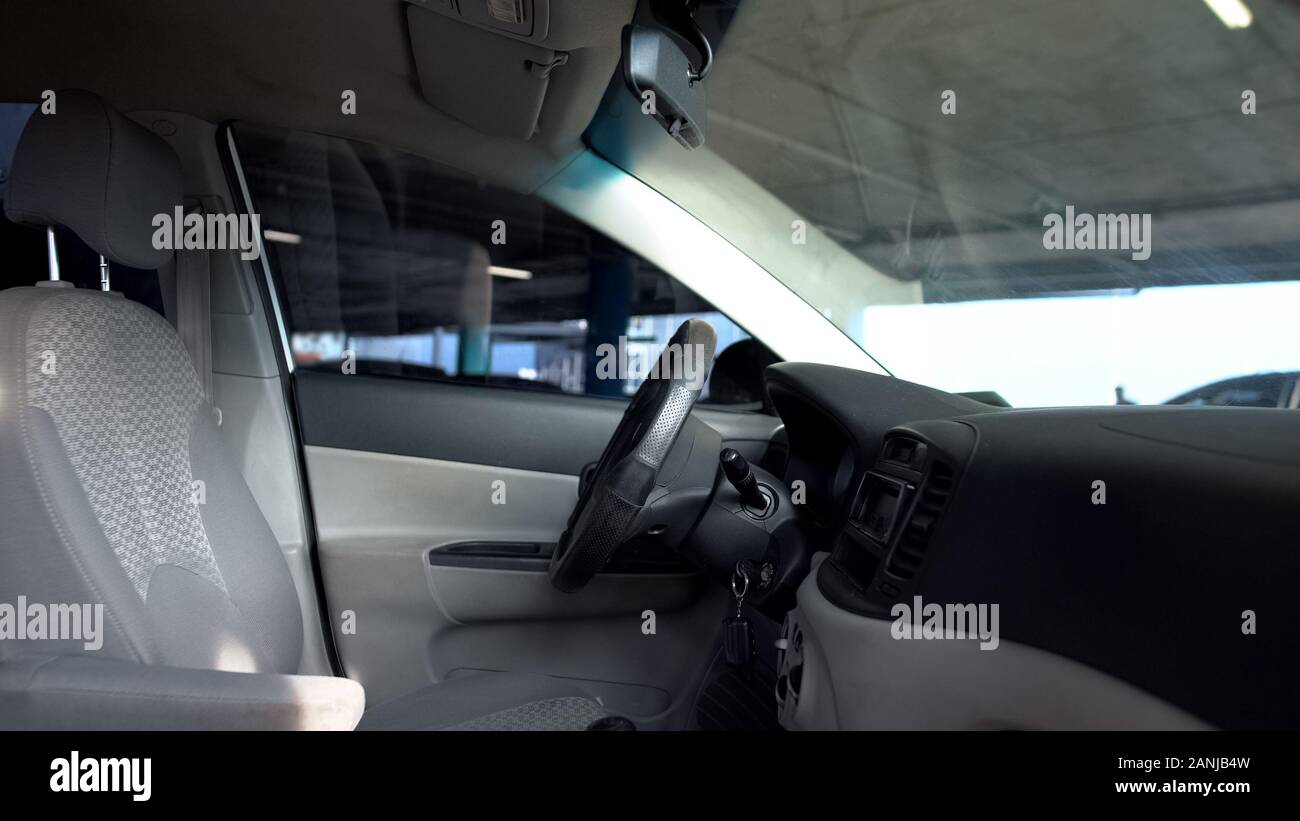 Locked auto with ignition keys inside, car theft risk, alarm system and