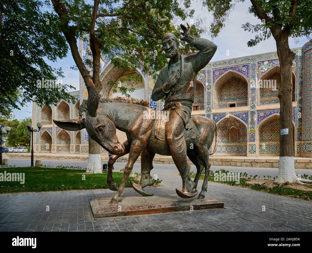 Monument of Naserudin Hodja at Nadir Divan Begi madrassah, Bukhara, Uzbekistan, Central Asia Stock Photo
