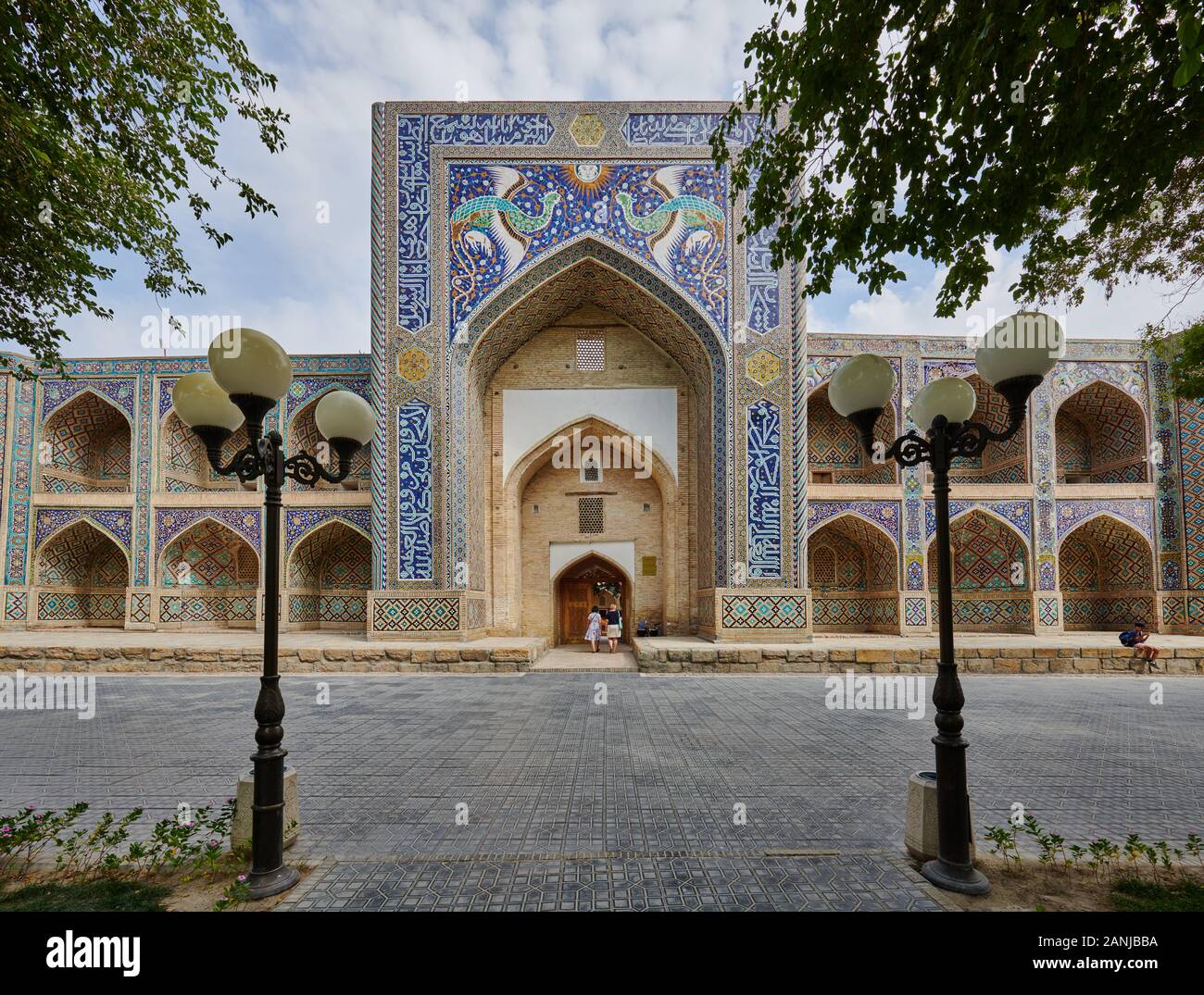 beautifully decorated Nadir Divan Begi madrassah, Bukhara, Uzbekistan, Central Asia Stock Photo