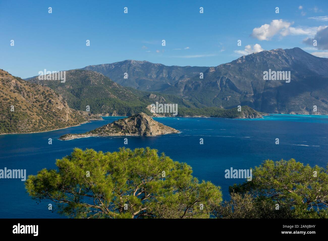 View to Gemiler Island and Babadag Mountain, Ölüdeniz, Fethiye, Aegean Turquoise coast, Anatolia, Turkey, Asia Minor, Eurasia Stock Photo