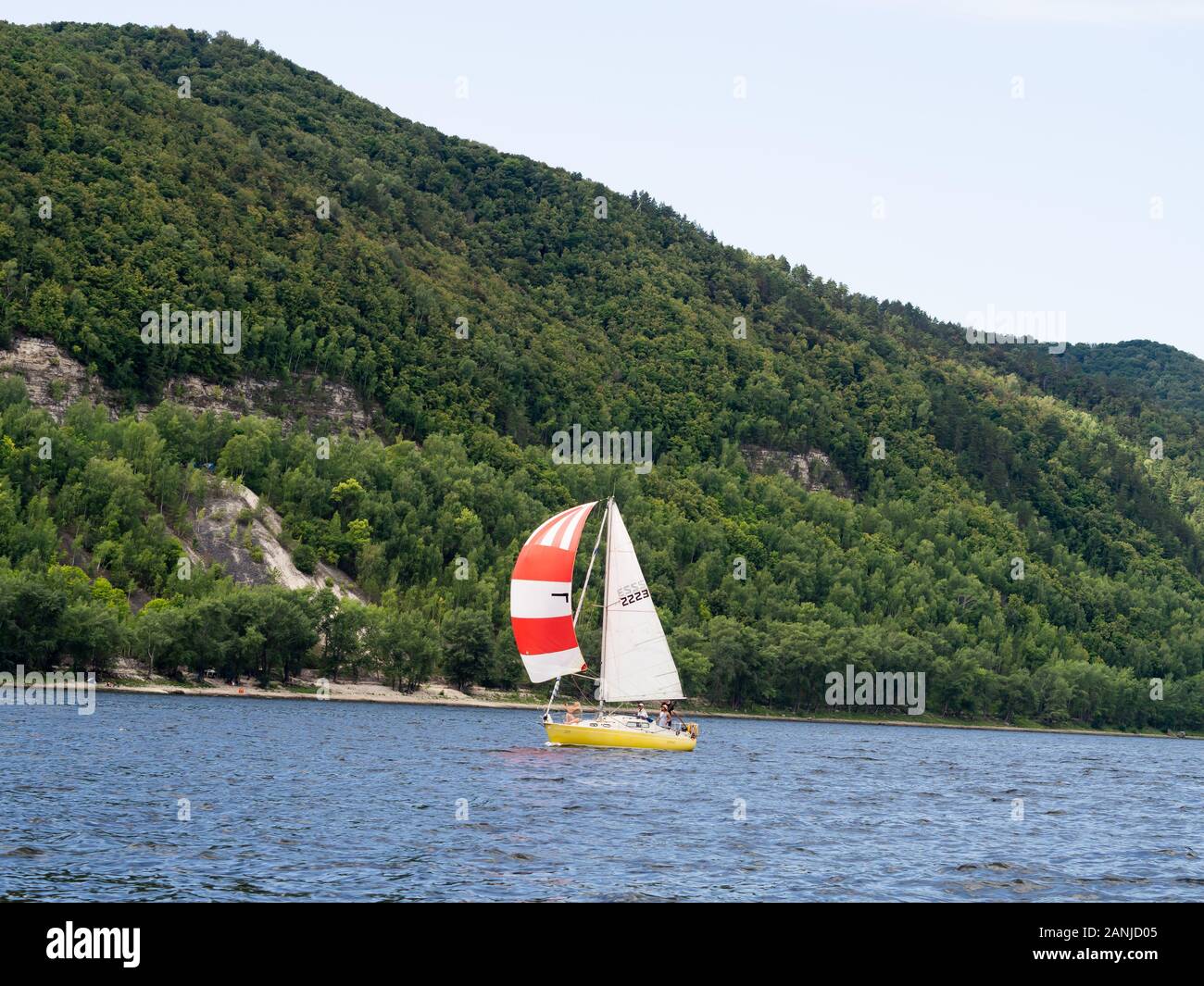Sailing yacht river Stock Photo