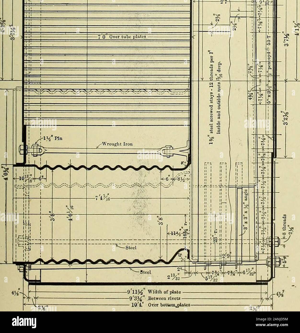 Laying out for boiler makers and sheet metal workers; a practical treatise on the layout of boilers, stacks, tanks, pipes, elbows, and miscellaneous sheet metal work . -2M  40-lJi ateel rivetsI^IQ drilled Jioles Uofc- ^Location of steam pipabulto be determiQed later.. Stock Photo