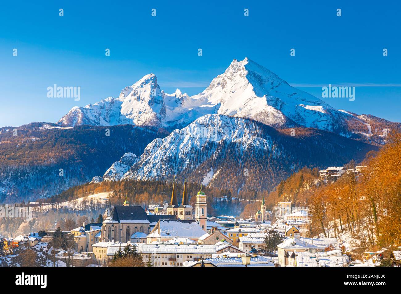 Beautiful view of famous Watzmann mountain peak on a cold day in winter Stock Photo
