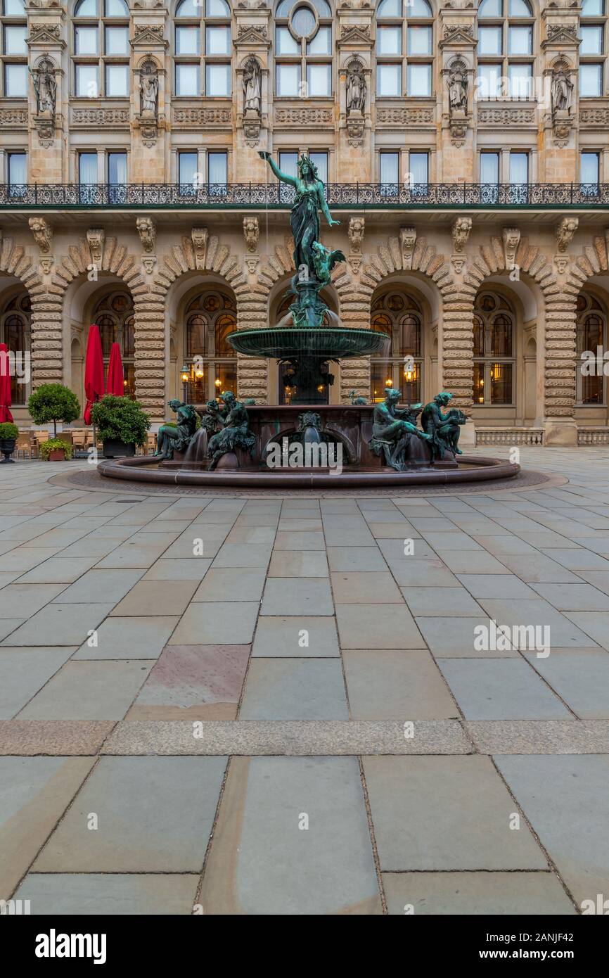 Fountain in the inner courtyard of the town hall, Hamburg, Germany, Europe Stock Photo