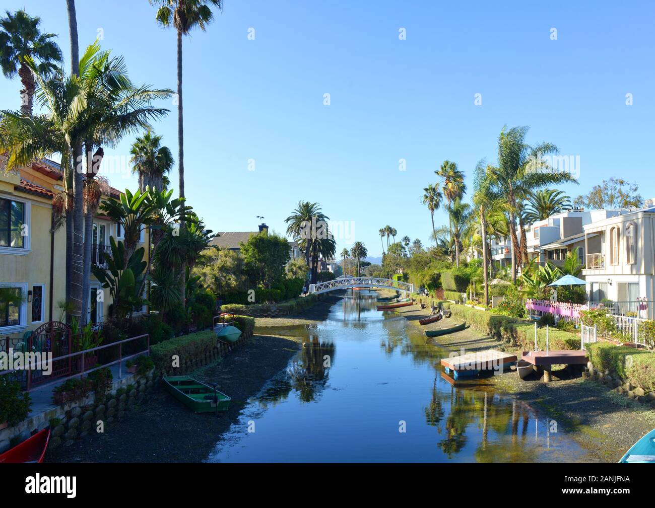 view into Venice Canals Los Angeles California Stock Photo