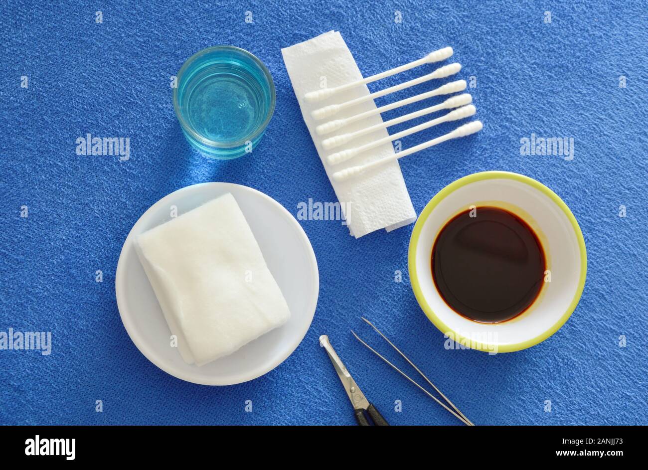 first aid kits for basic cleaning injury wound on blue valvet desk