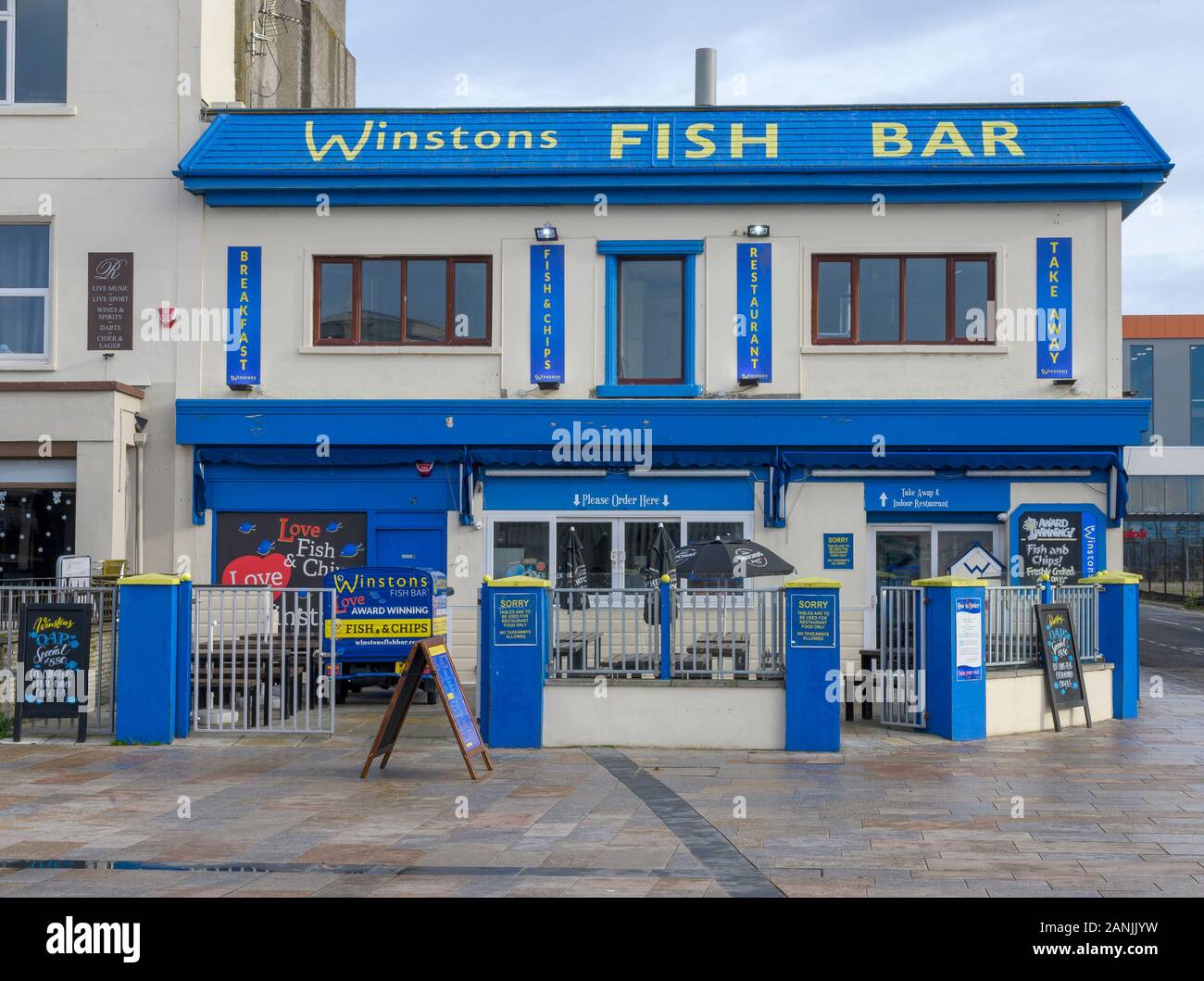 Winstons Fish Bar, Beach Road, Weston-Super-Mare, Somerset, England, UK Stock Photo