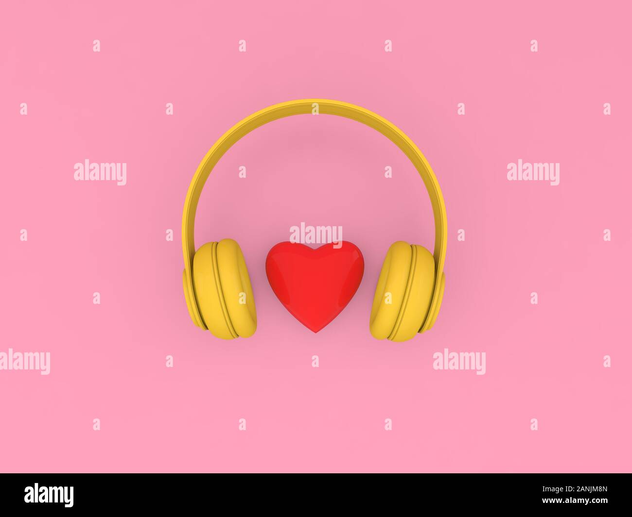 Red Headset Heart Rythm Design Wireless headphones and a heart on a red background. 3d render ...