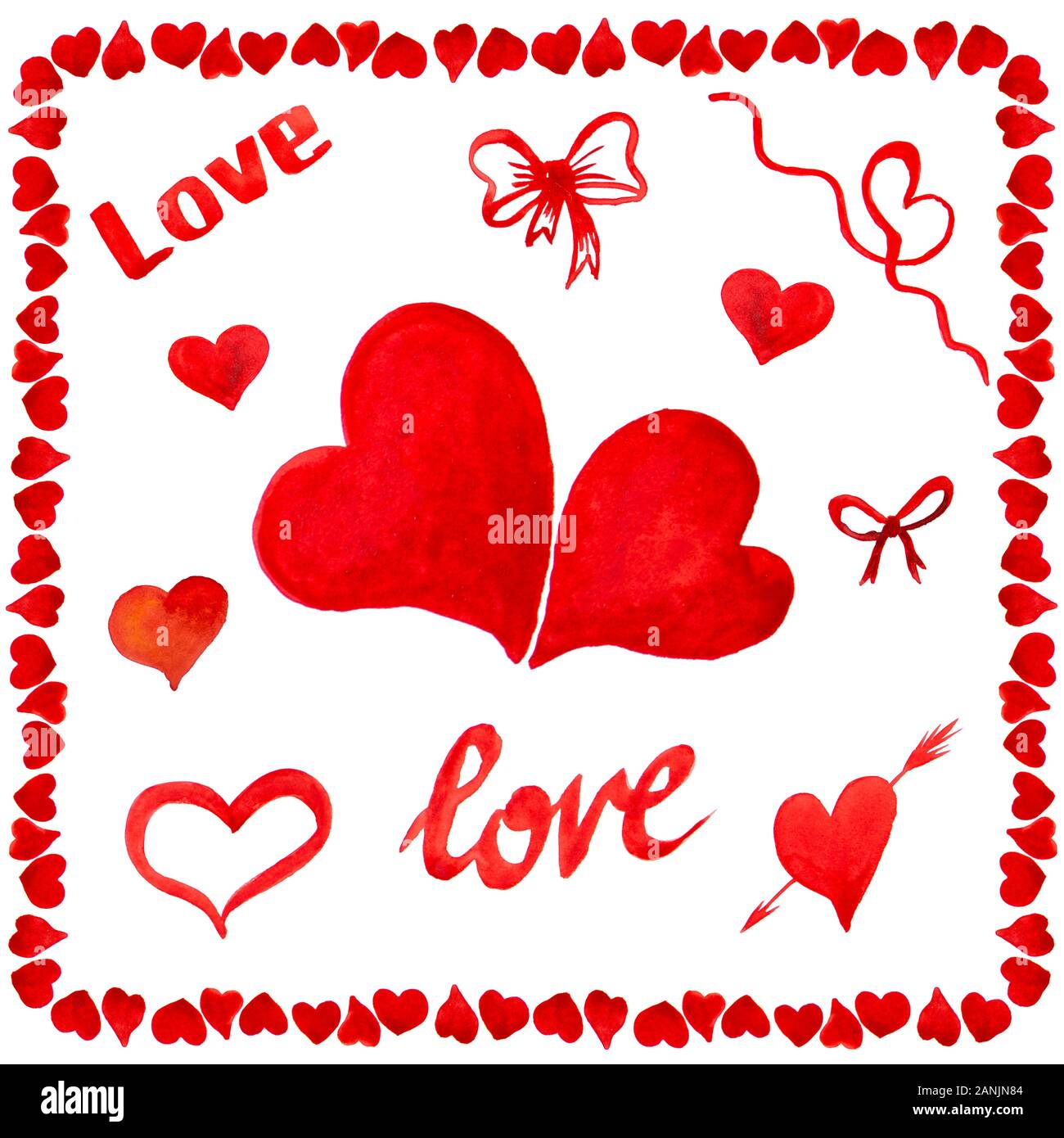 Valentines Day background. Watercolor illustration Stock Photo - Alamy