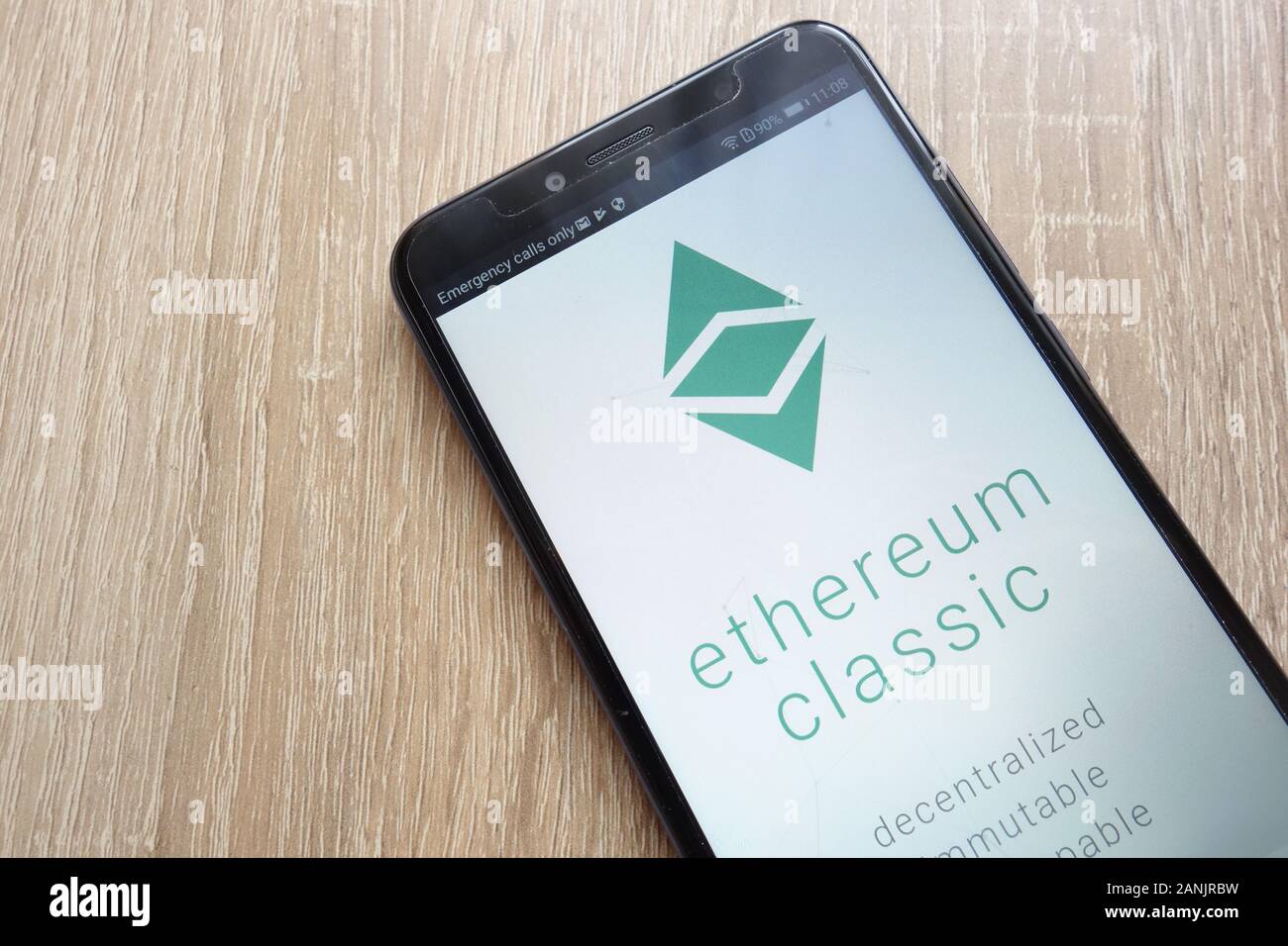Ethereum Classic (ETC) cryptocurrency website displayed on Huawei Y6 2018 smartphone Stock Photo