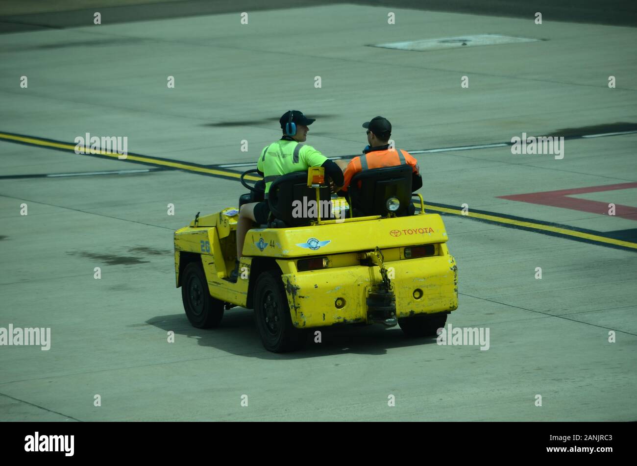 Passenger Jet on Airport apron, pre flight check Stock Photo