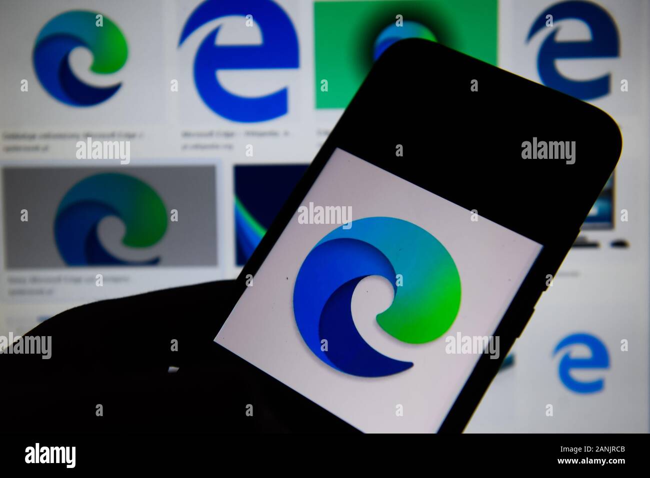 In this photo illustration a Microsoft Edge  logo displayed on a smartphone. Stock Photo