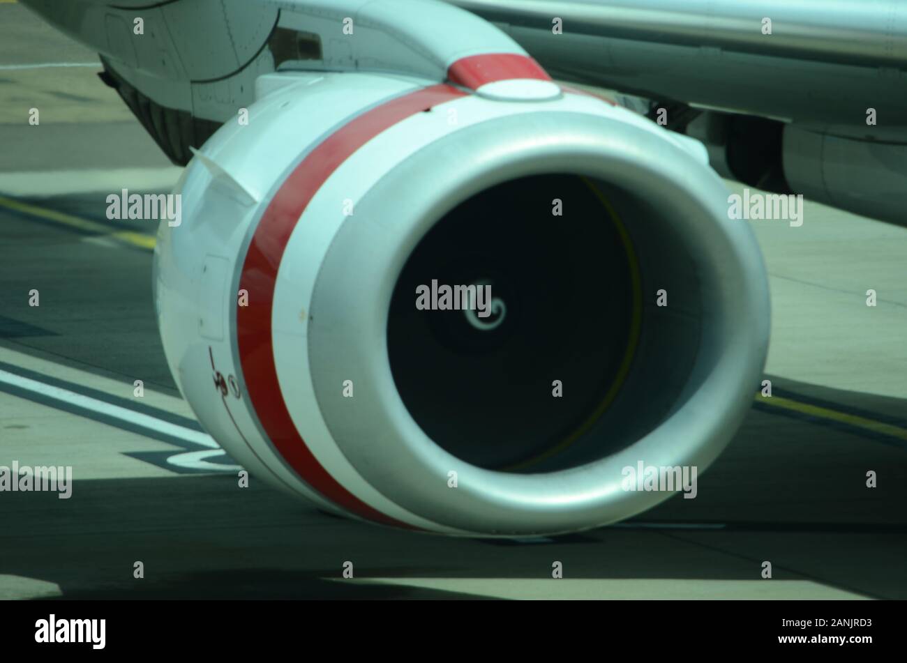 Passenger Jet on Airport apron, pre flight check Stock Photo