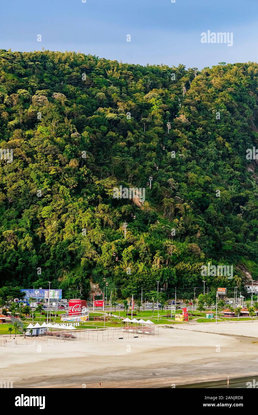 Sao Vicente - SP, Brazil - November 21, 2019: Aerial view of the Chairlift of Sao Vicente at Morro do Itarare hill. Tourist attraction that goes up th Stock Photo