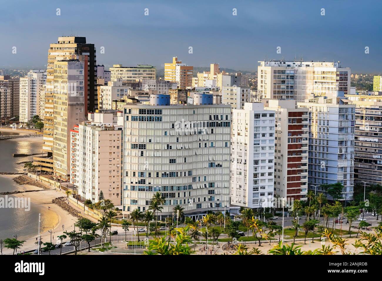 Sao Vicente - SP, Brazil - November 21, 2019: Aerial view of the beachfront buildings of Sao Vicente city, SP Brazil. Stock Photo