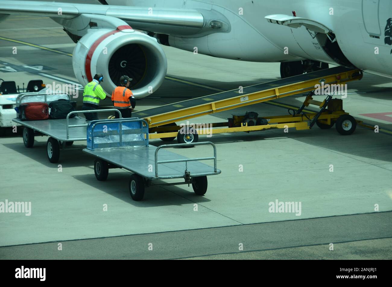 Passenger Jet on Airport apron, pre flight check Stock Photo