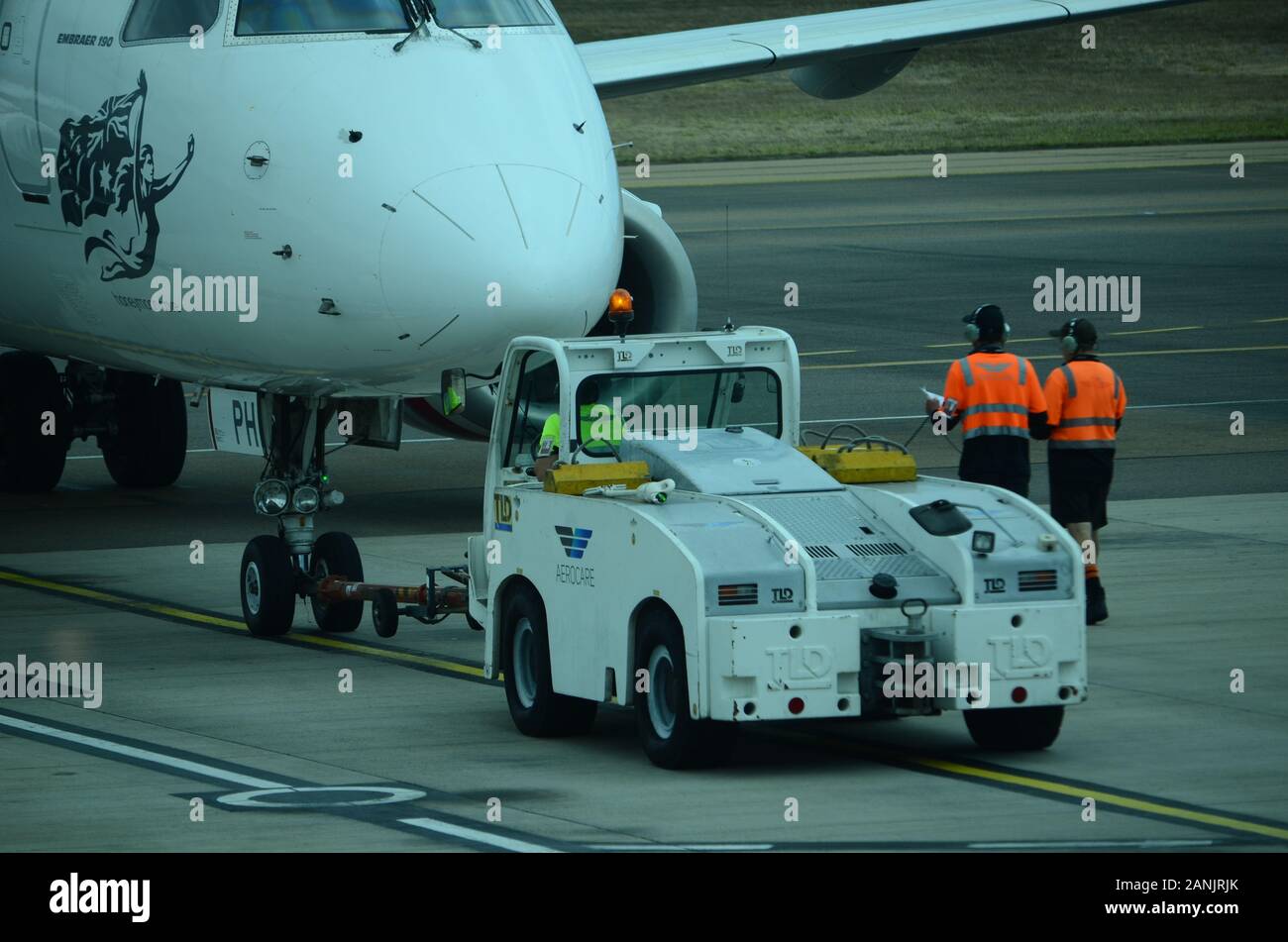Passenger Jet on Airport apron, pre flight check Stock Photo