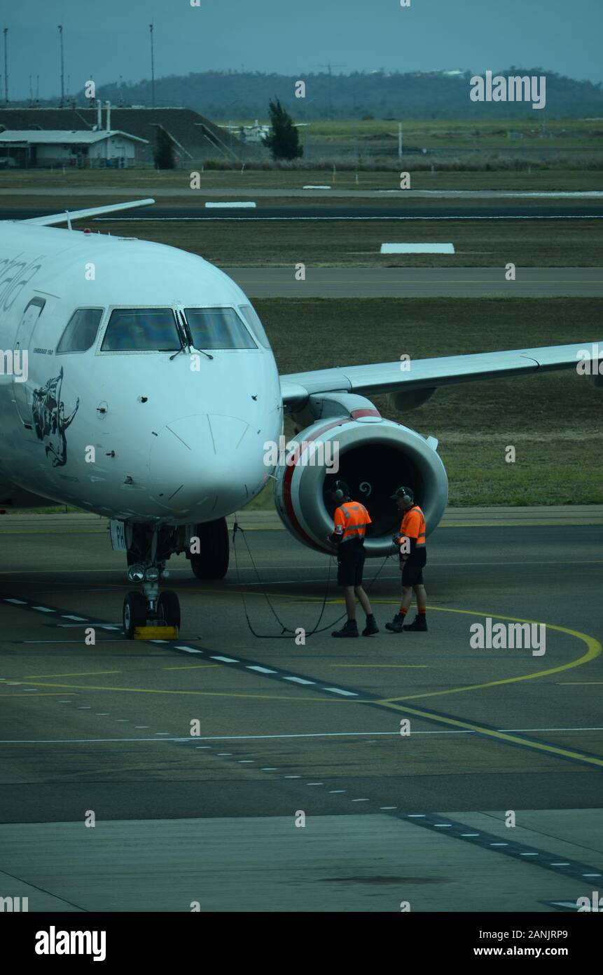 Passenger Jet on Airport apron, pre flight check Stock Photo