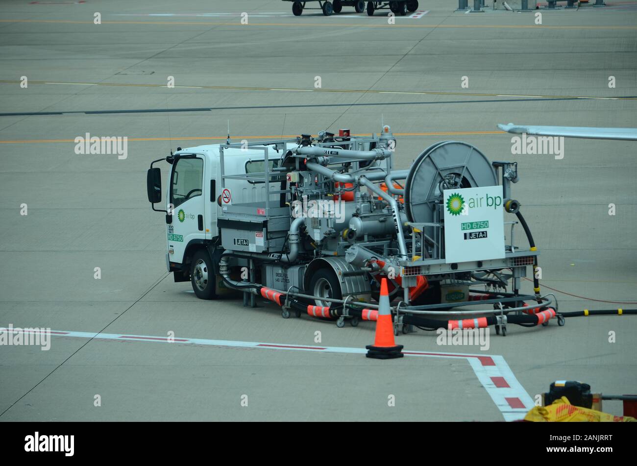 Passenger Jet on Airport apron, pre flight check Stock Photo