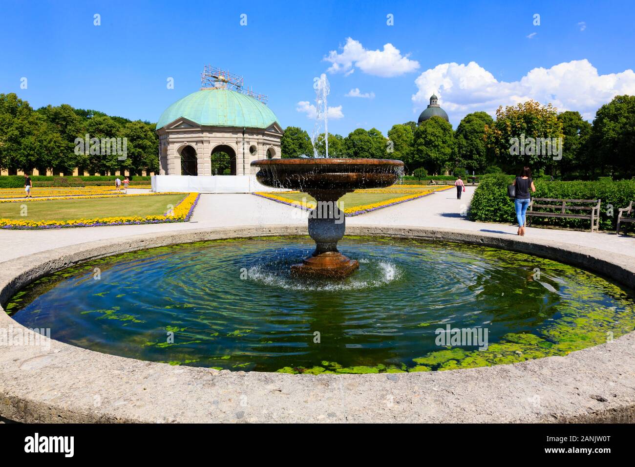 Diana Temple, Dianatempel, and fountain, Englischer Garten, Munich, Bavaria, Germany Stock Photo
