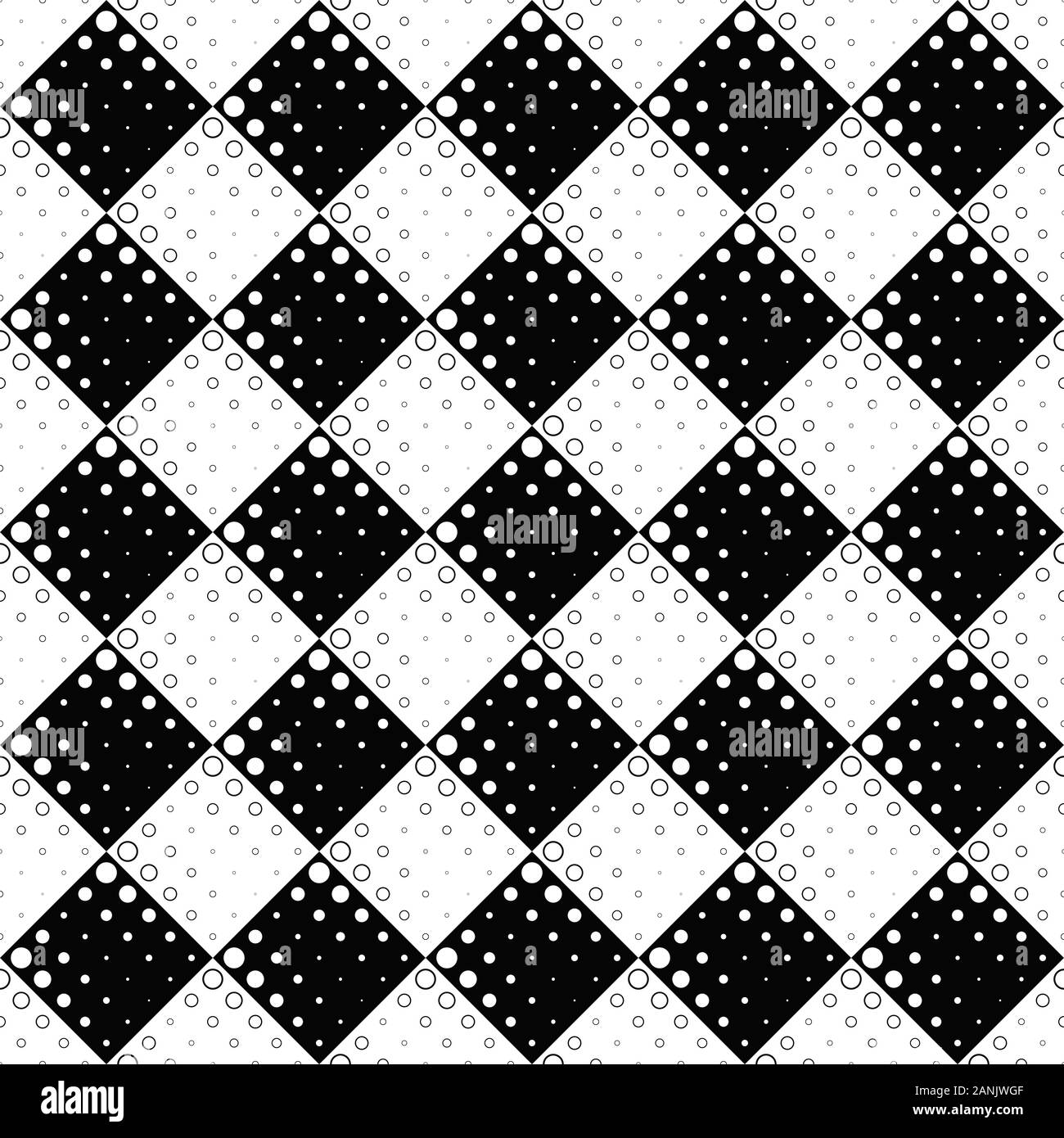 Black white seamless geometrical circle pattern background - monochrome abstract vector graphic design from dots and circles Stock Vector
