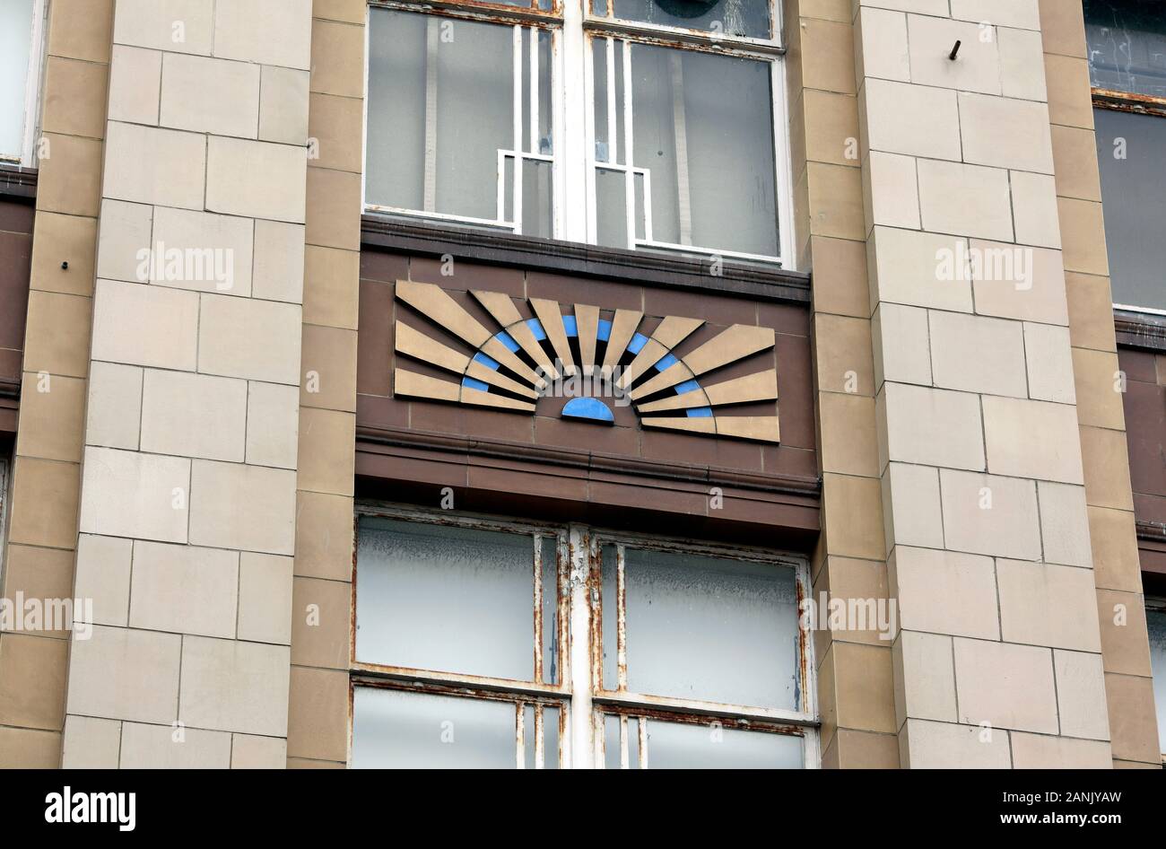 Rising sun motif on House of Fraser store, Bournemouth. Stock Photo