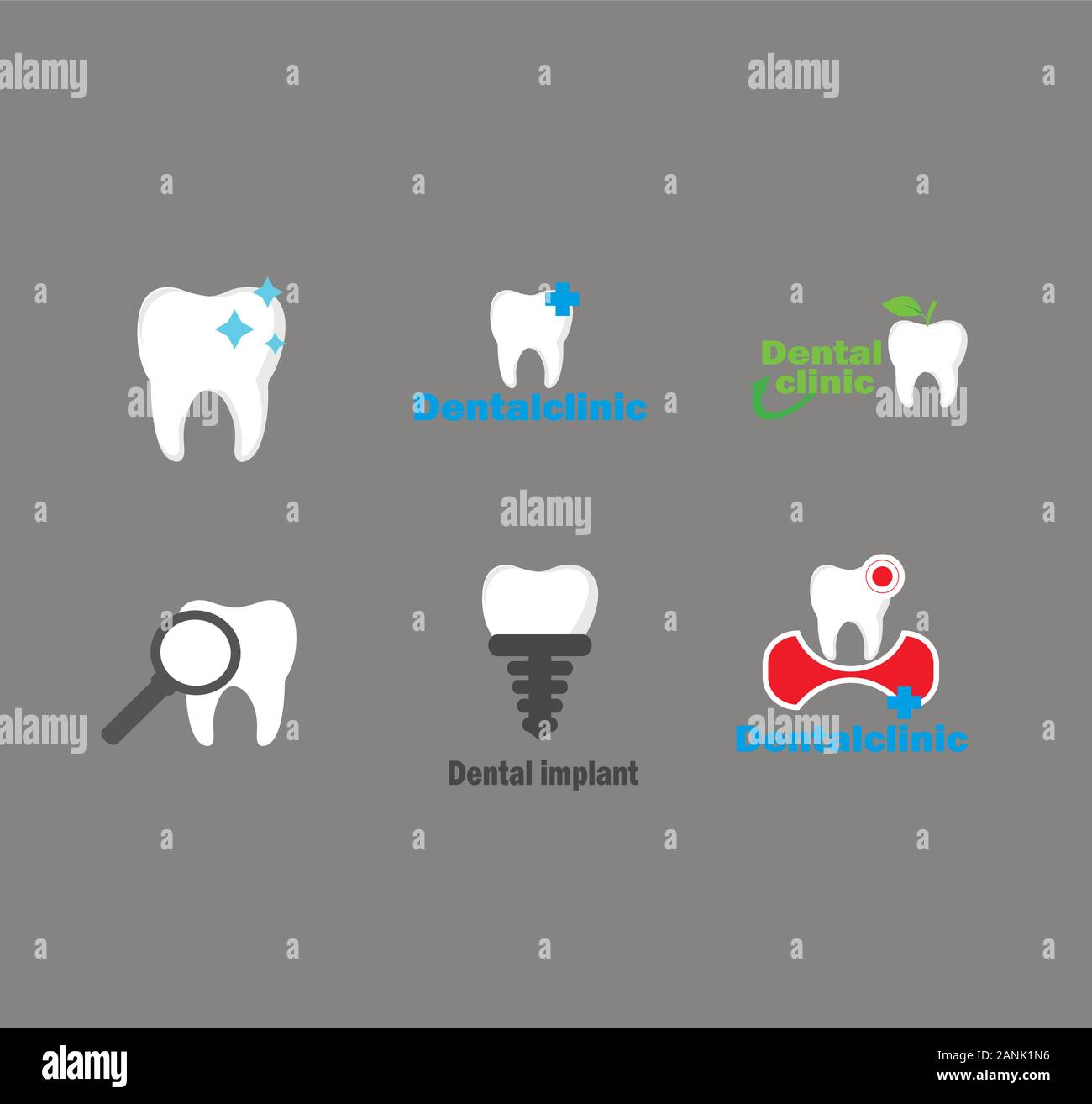Stylish flat vector logo dental clinic big vector collection Stock Vector