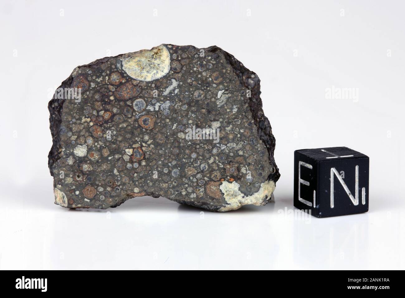 NWA 2180 – Found 2003, Erfoud, Morocco, Africa. Carbonaceous Chondrite CV3 . Total mass 369.3 grams. Stock Photo