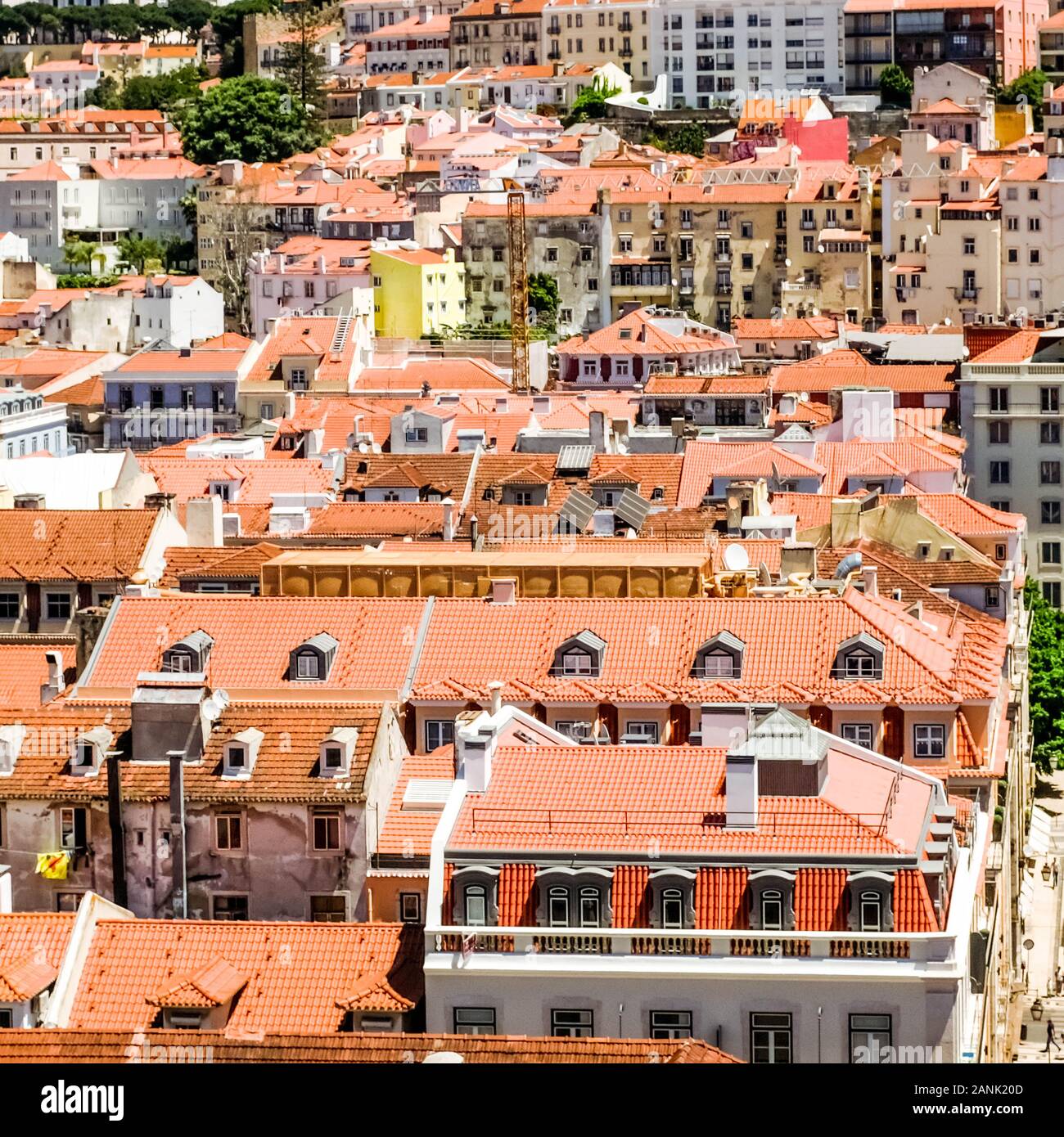 Lisbon houses viewed from Santa Justa lift viewing platform. Stock Photo