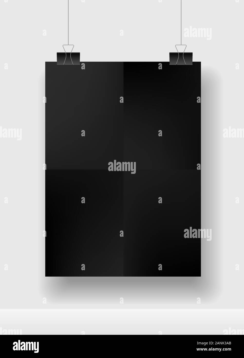 Black blank square sheet of paper on the white background, vector mock