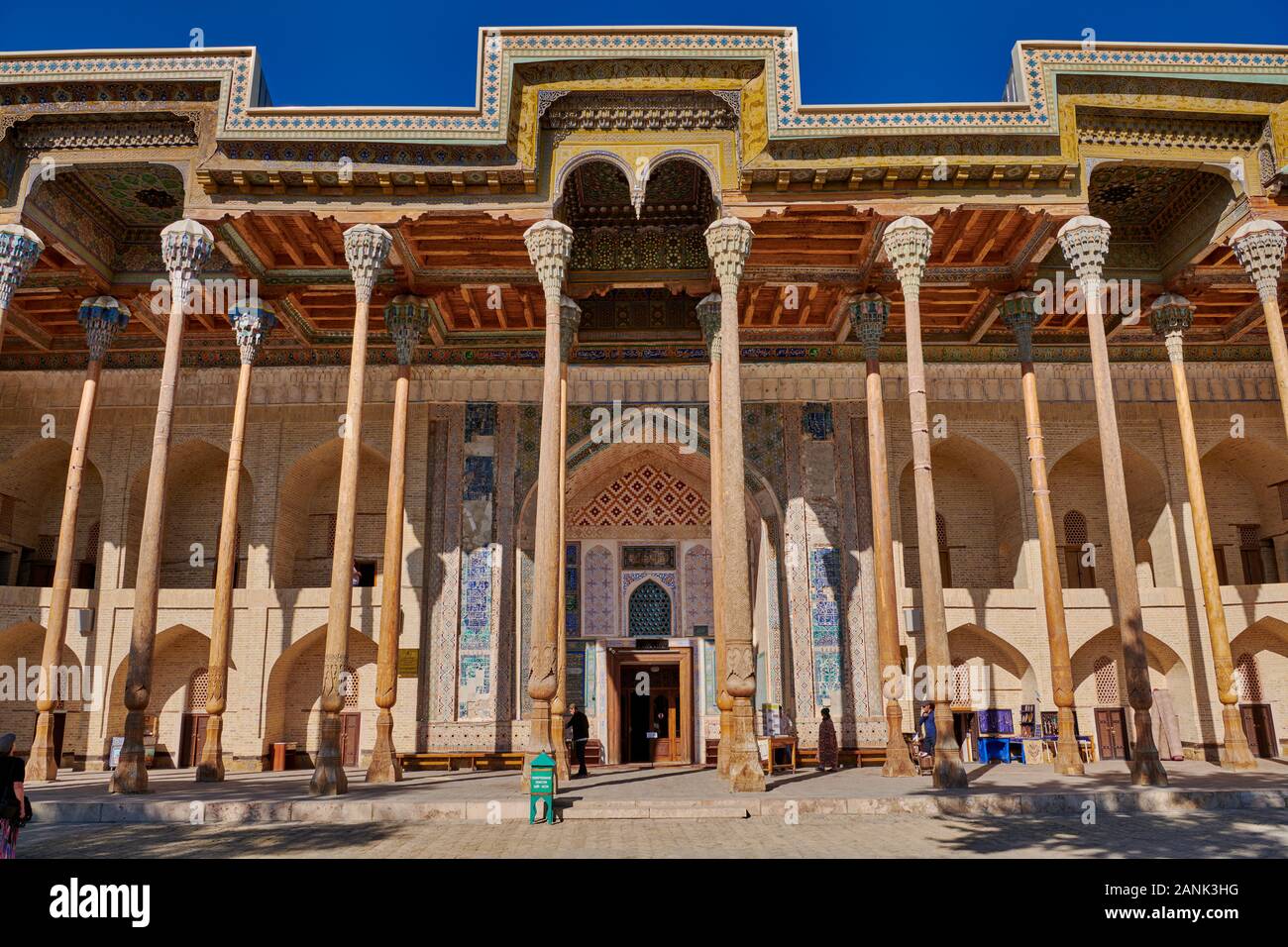 Columns of Bolo Hovuz Mosque or Bolo Hauz mosque, Bukhara, Uzbekistan, Central Asia Stock Photo