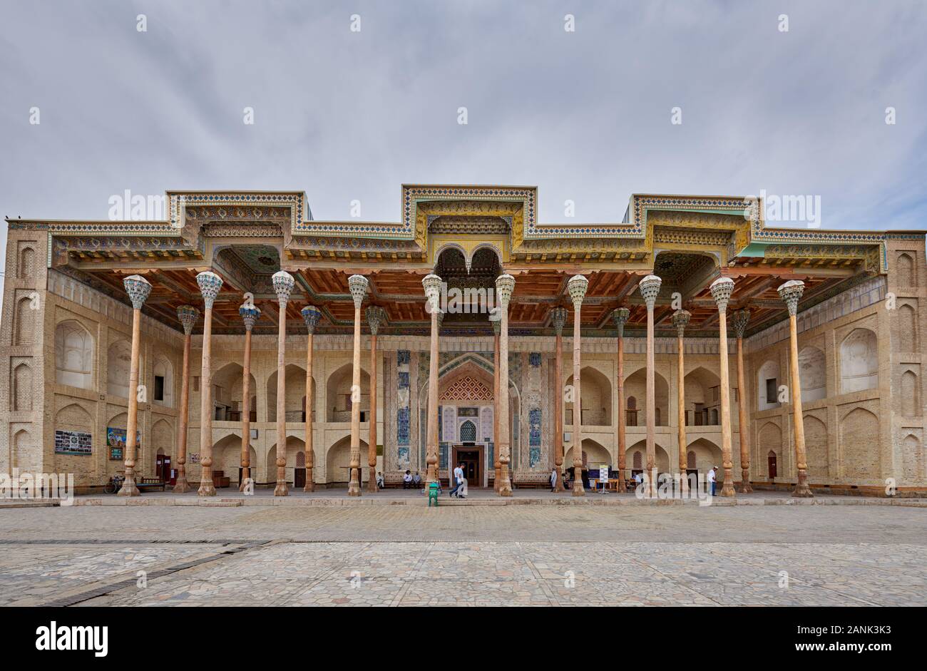 Columns of Bolo Hovuz Mosque or Bolo Hauz mosque, Bukhara, Uzbekistan, Central Asia Stock Photo