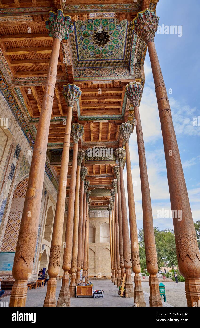 ceiling of Bolo Hovuz Mosque or Bolo Hauz mosque, Bukhara, Uzbekistan, Central Asia Stock Photo