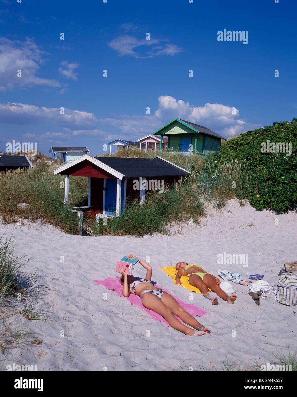 Beach huts in the dunes of Skanör, Skane, Schonen, Sweden, Scandinavia, Europe Stock Photo