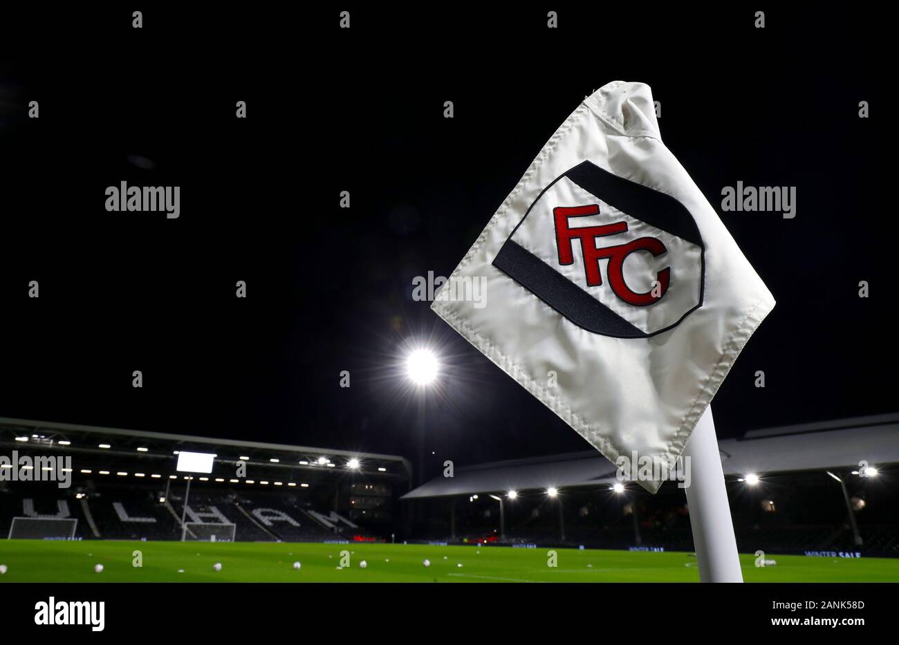 General view of the corner flag ahead of the Sky Bet Championship match at Craven Cottage, London. Stock Photo