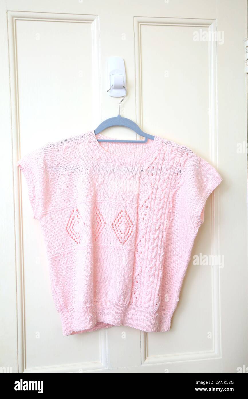 Pink Wool Knitted Sleeveless Top Stock Photo