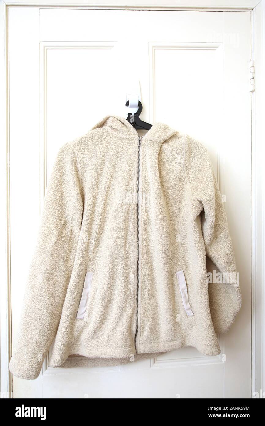 Beige Fleece Jacket with A Hood Stock Photo Alamy