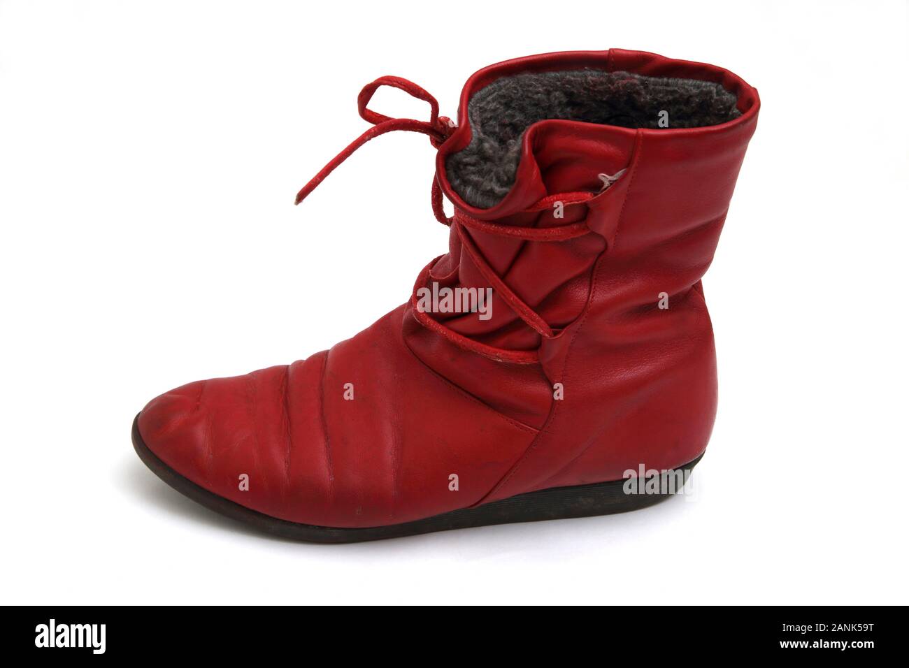 Red leather Lace Up Ankle Boot with Warm Lining Stock Photo - Alamy