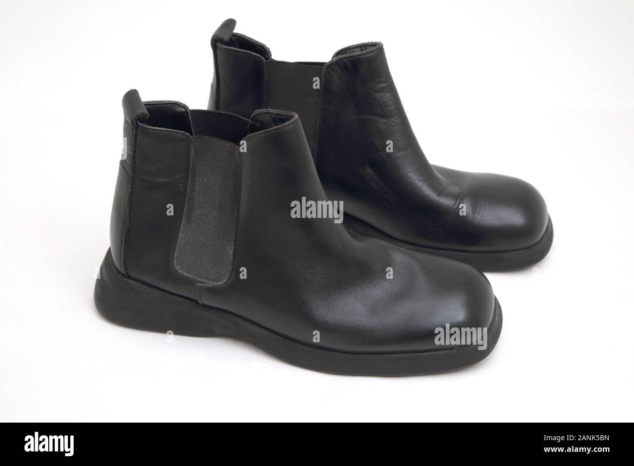 A Pair of Black Leather Chelsea Boots Stock Photo