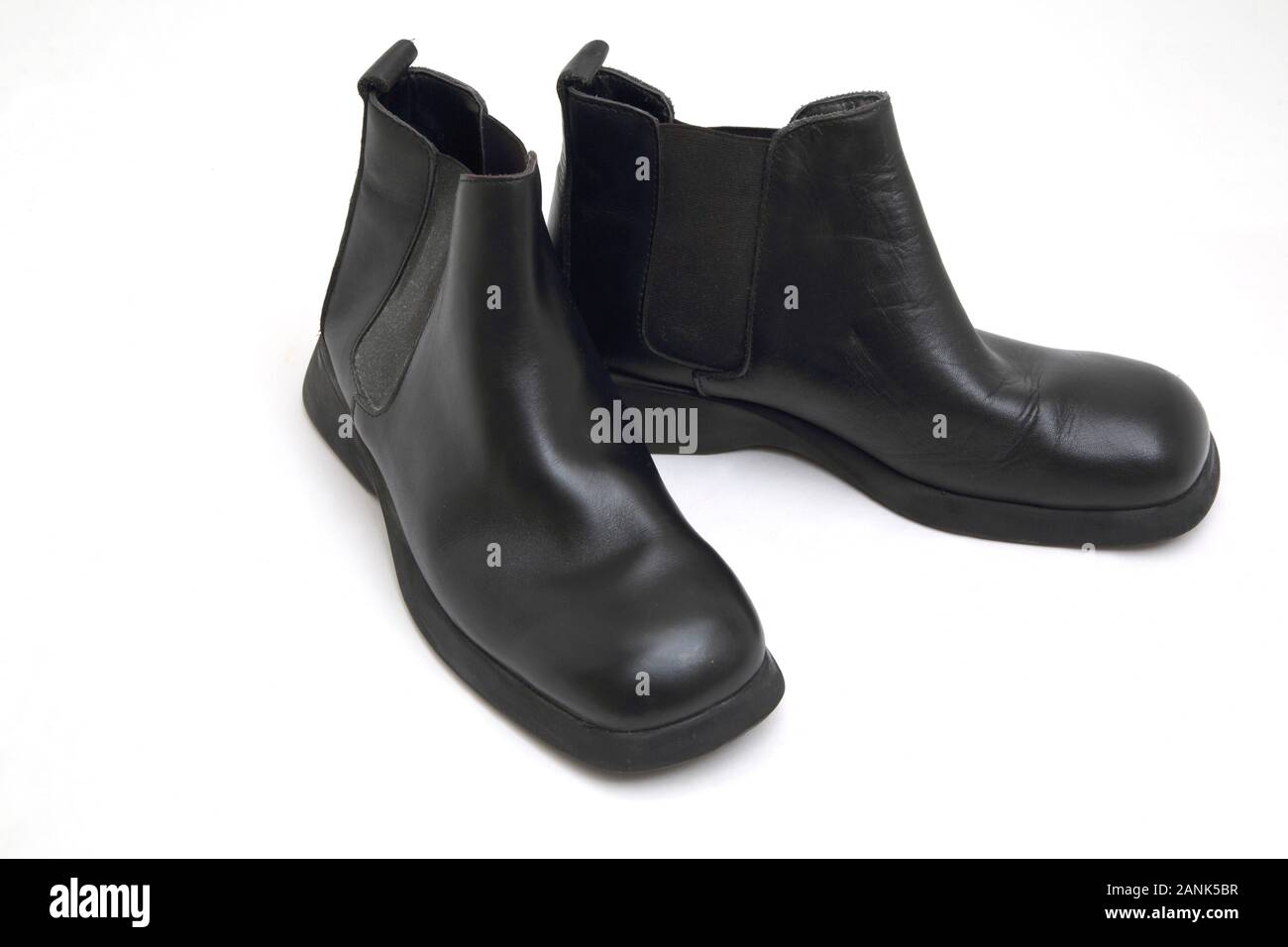A Pair of Black Leather Chelsea Boots Stock Photo