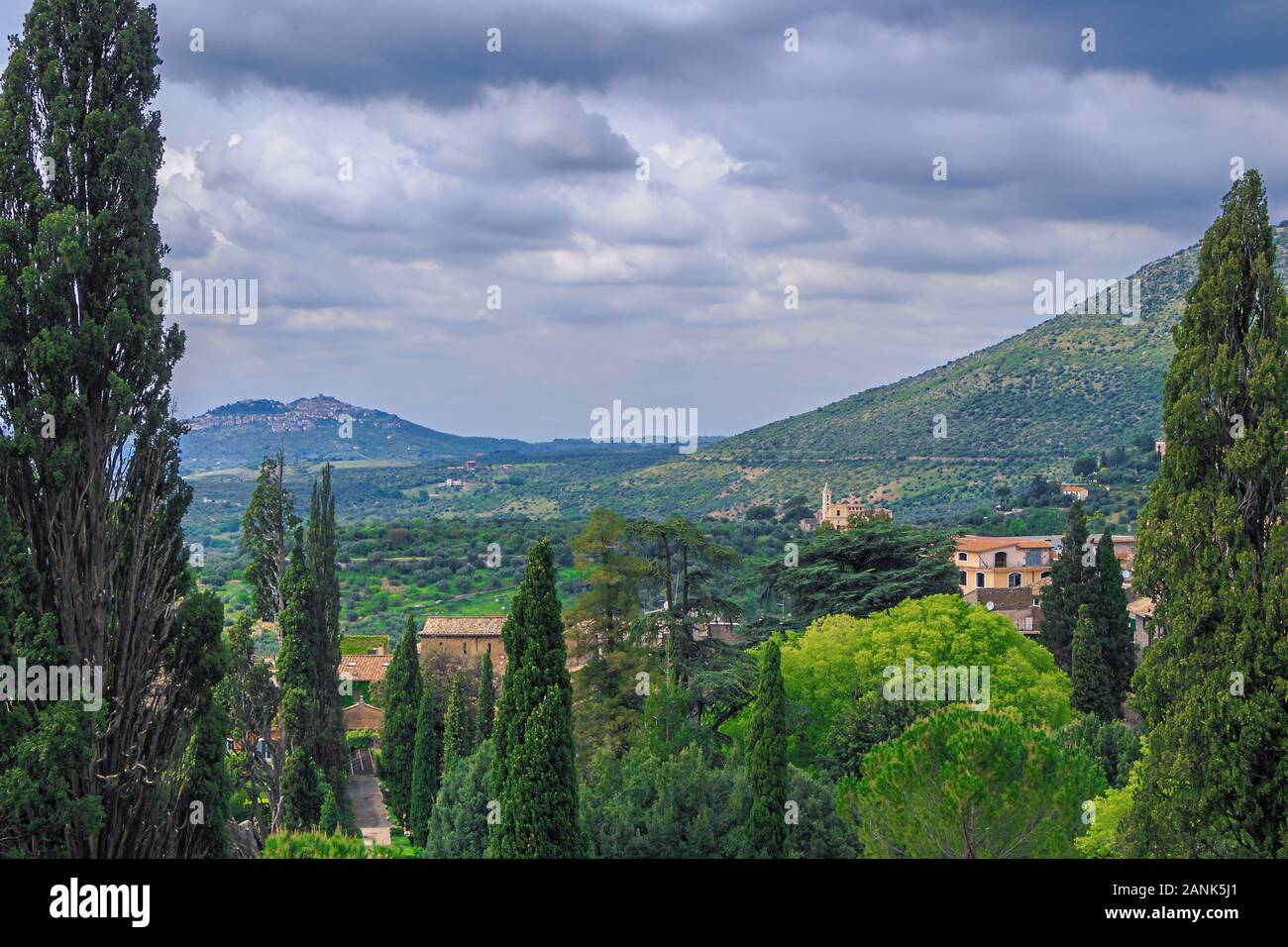 Panorama of Rome's environs near Tivoli and Villa D'Este Stock Photo