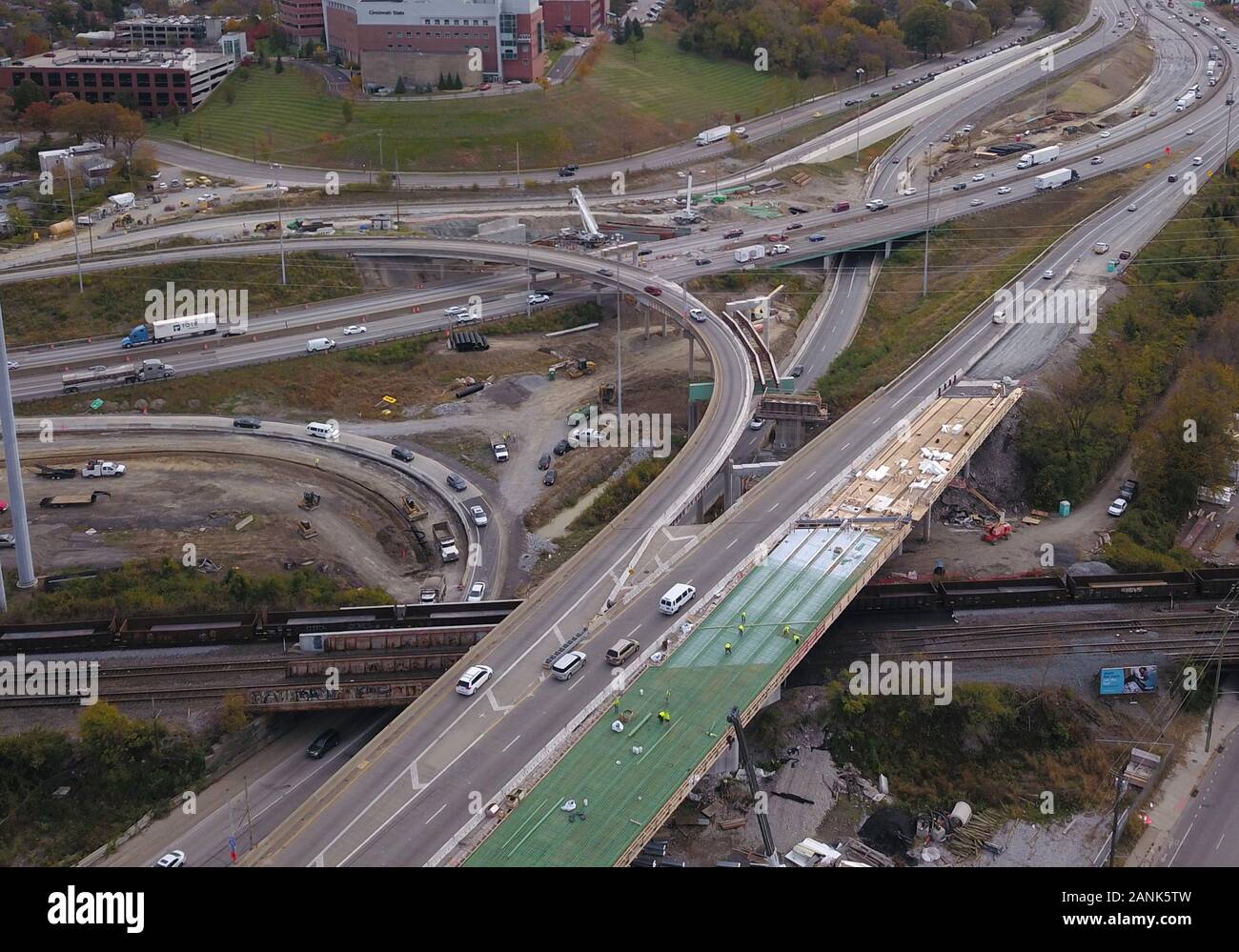 drone aerial I75 interstate bridge construction Cincinnati Ohio Stock