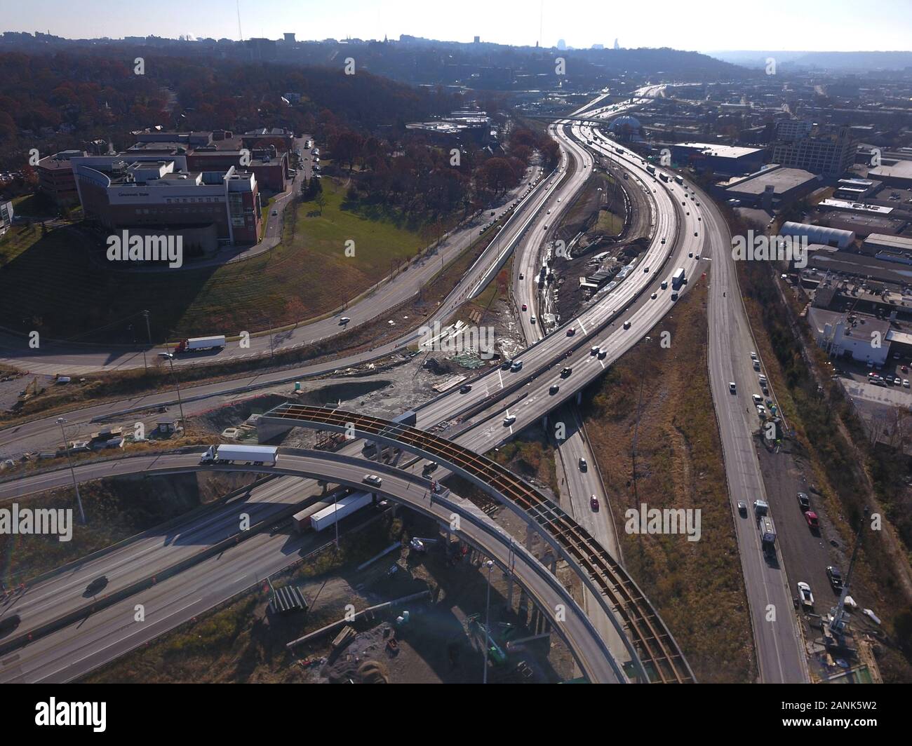 drone aerial I-75 interstate bridge construction Cincinnati Ohio Stock Photo