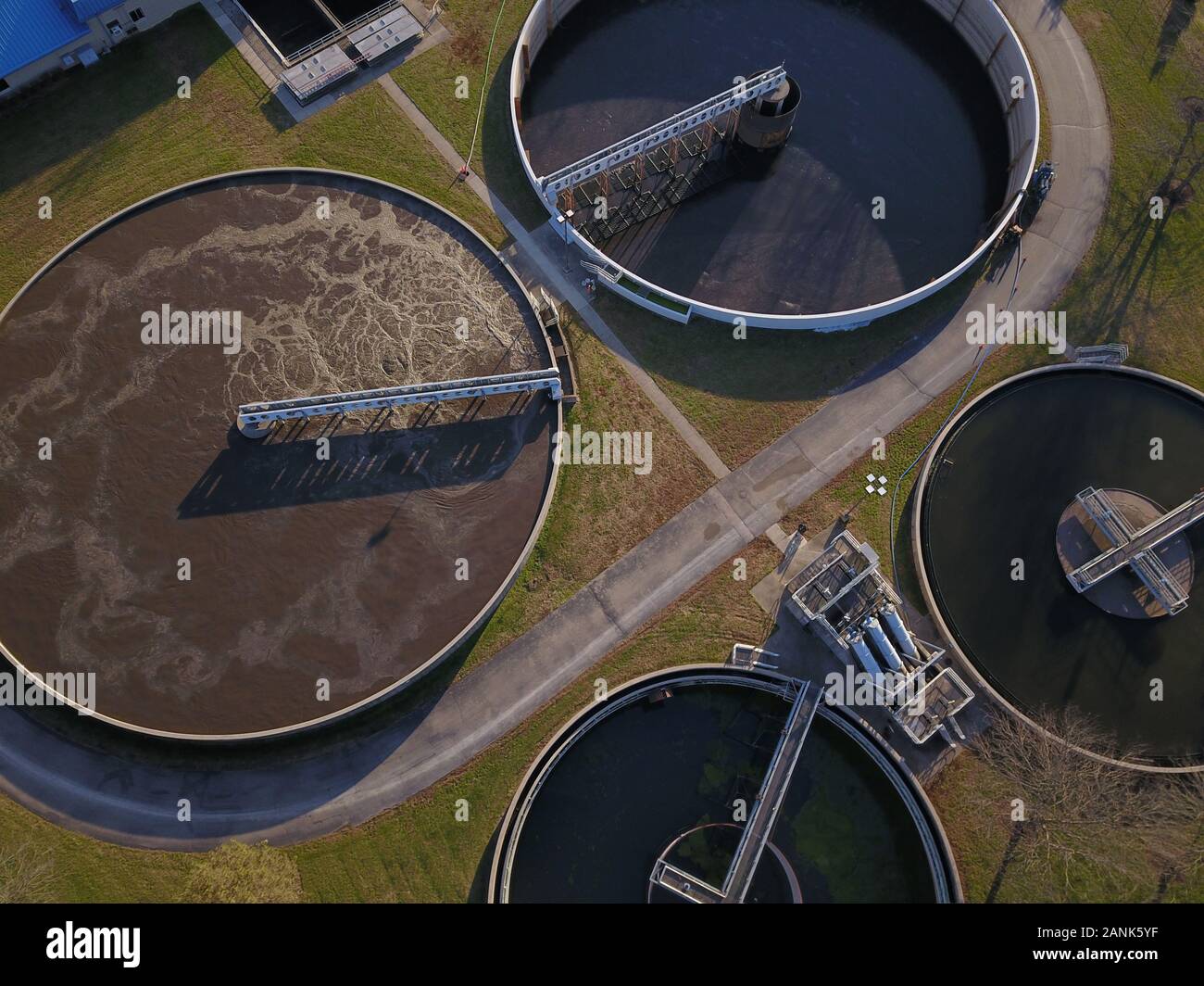Drone ariel sewage treatment plant Ohio Stock Photo