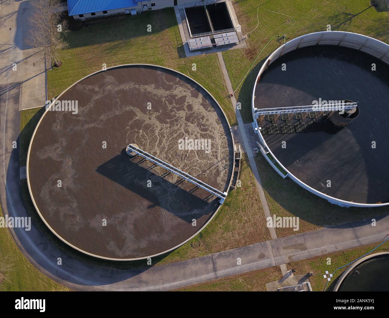 Drone ariel sewage treatment plant Ohio Stock Photo