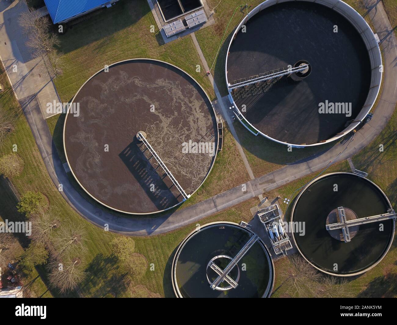 Drone ariel sewage treatment plant Ohio Stock Photo